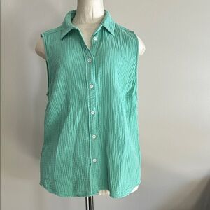 J. Crew Sleeveless Teal Button-Down Shirt